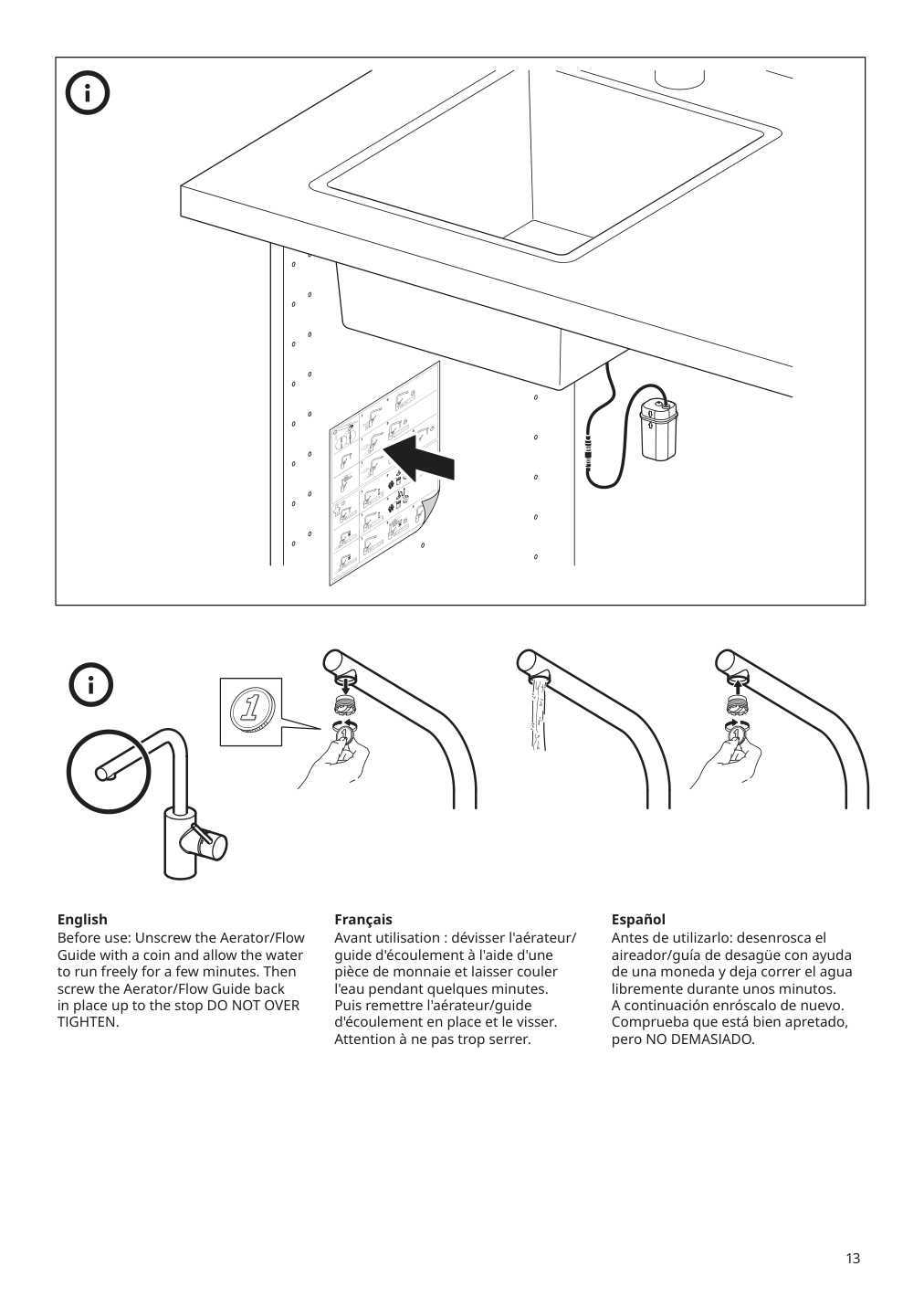 Assembly instructions for IKEA Taemnaren kitchen faucet w sensor stainless steel color | Page 13 - IKEA TÄMNAREN kitchen faucet w sensor 903.594.95