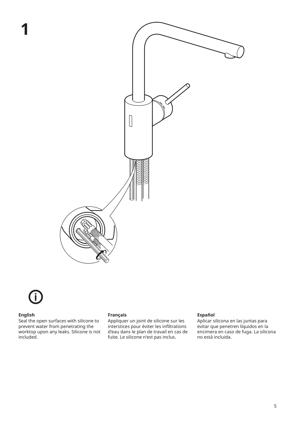 Assembly instructions for IKEA Taemnaren kitchen faucet w sensor stainless steel color | Page 5 - IKEA TÄMNAREN kitchen faucet w sensor 903.594.95