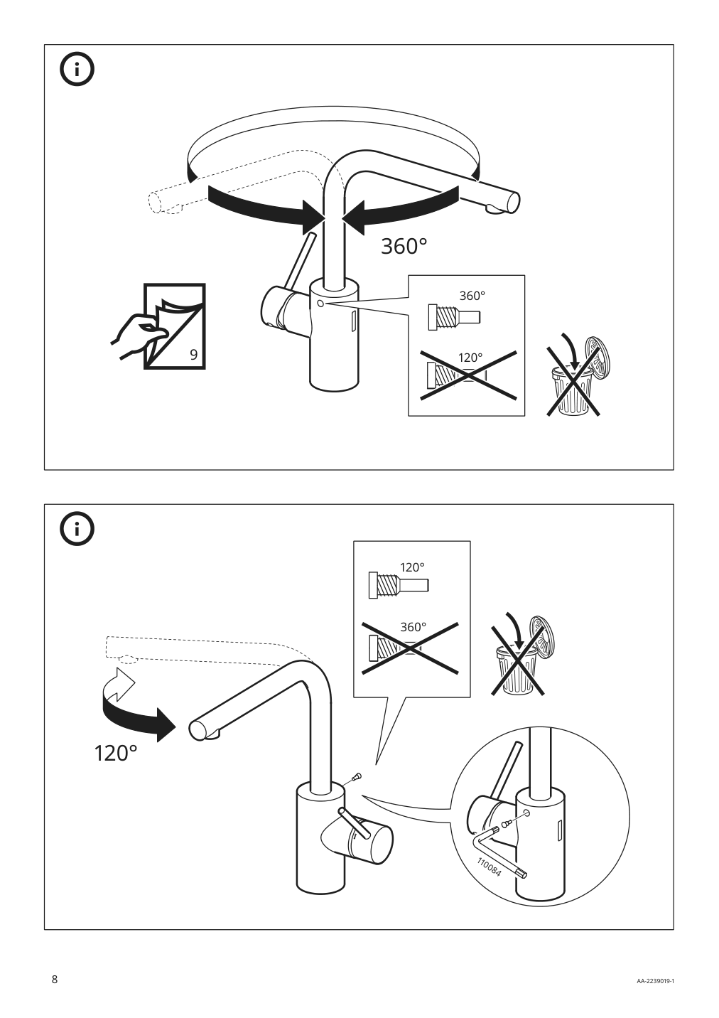 Assembly instructions for IKEA Taemnaren kitchen faucet w sensor stainless steel color | Page 8 - IKEA TÄMNAREN kitchen faucet w sensor 903.594.95