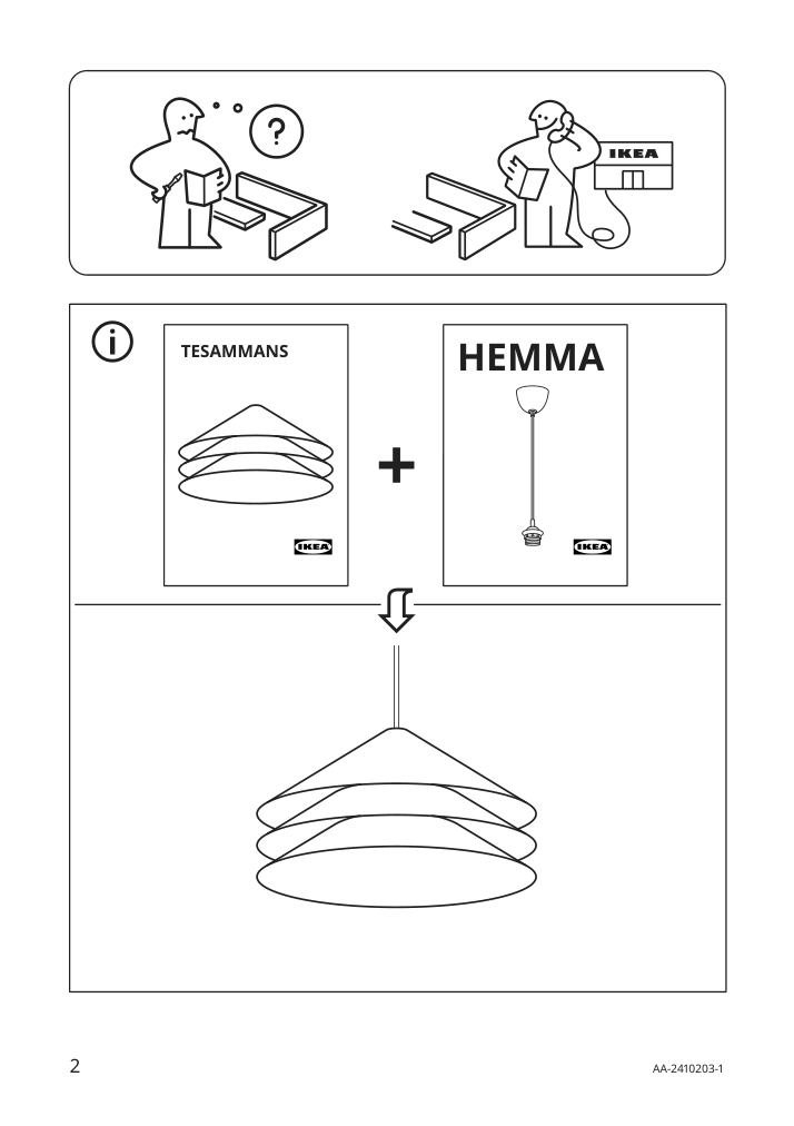 Assembly instructions for IKEA Tesammans pendant lamp shade multicolor | Page 2 - IKEA TESAMMANS pendant lamp shade 005.689.69