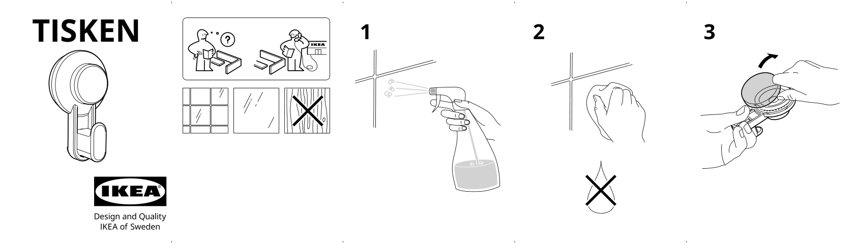 Assembly instructions for IKEA Tisken hook with suction cup white | Page 1 - IKEA TISKEN hook with suction cup 703.812.75