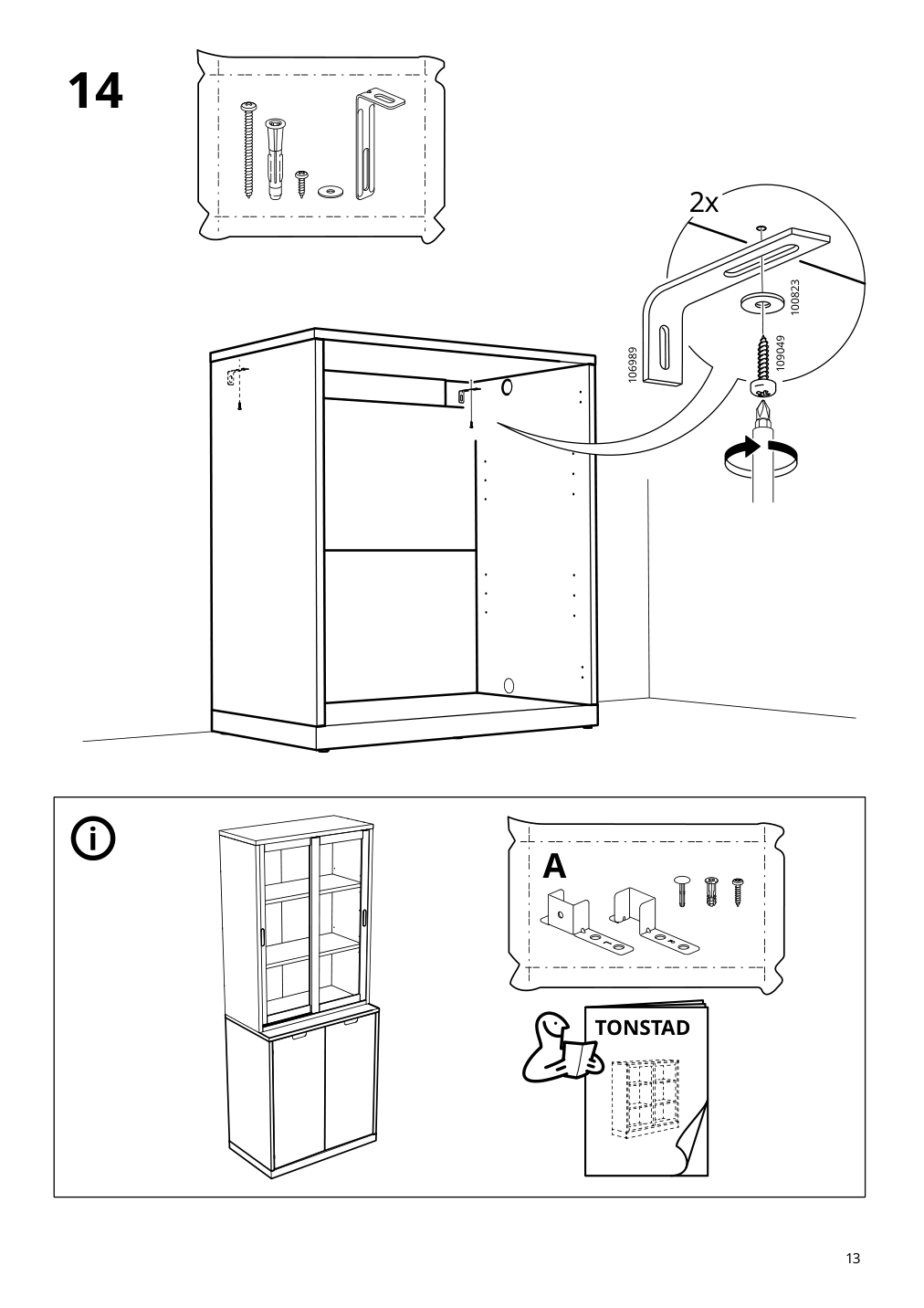 Assembly instructions for IKEA Tonstad cabinet with doors off white | Page 13 - IKEA TONSTAD storage combination w sliding doors 395.717.63