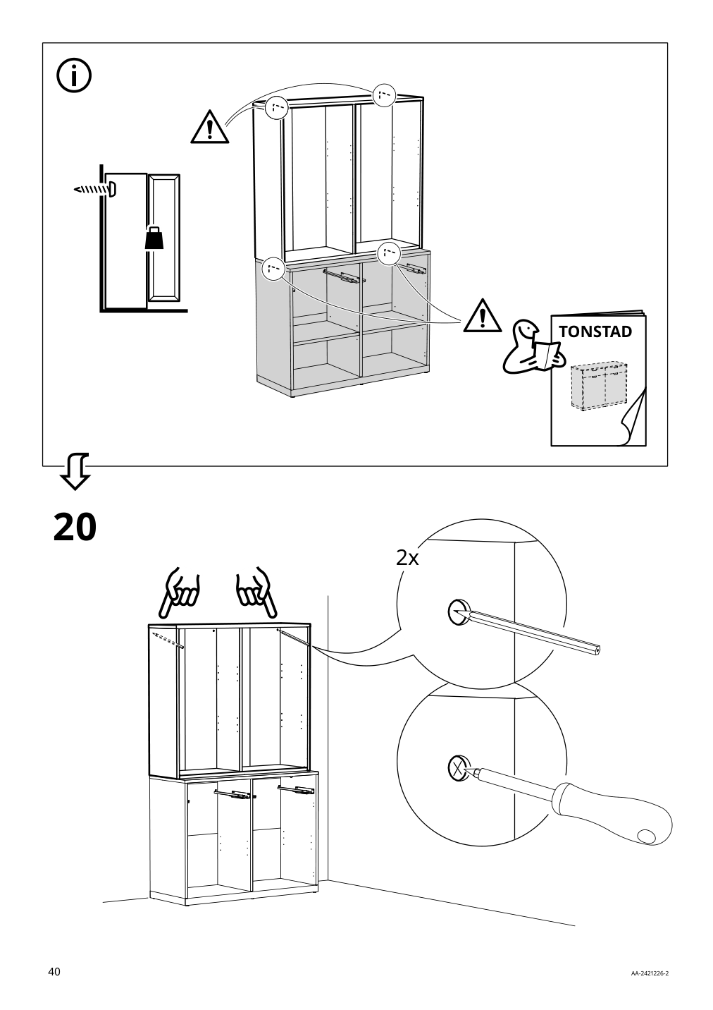 Assembly instructions for IKEA Tonstad cabinet with sliding glass doors off white | Page 40 - IKEA TONSTAD storage combination w sliding doors 895.717.70