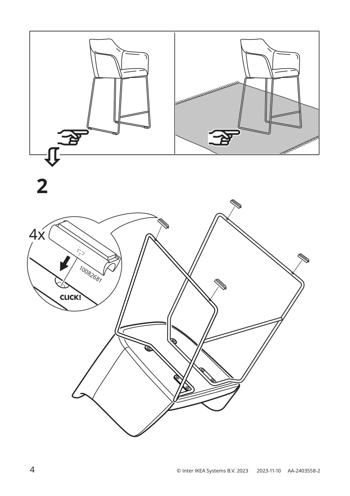 Assembly instructions for IKEA Tossberg bar stool with backrest metal black gunnared dark gray | Page 4 - IKEA TOSSBERG bar stool with backrest 005.682.38