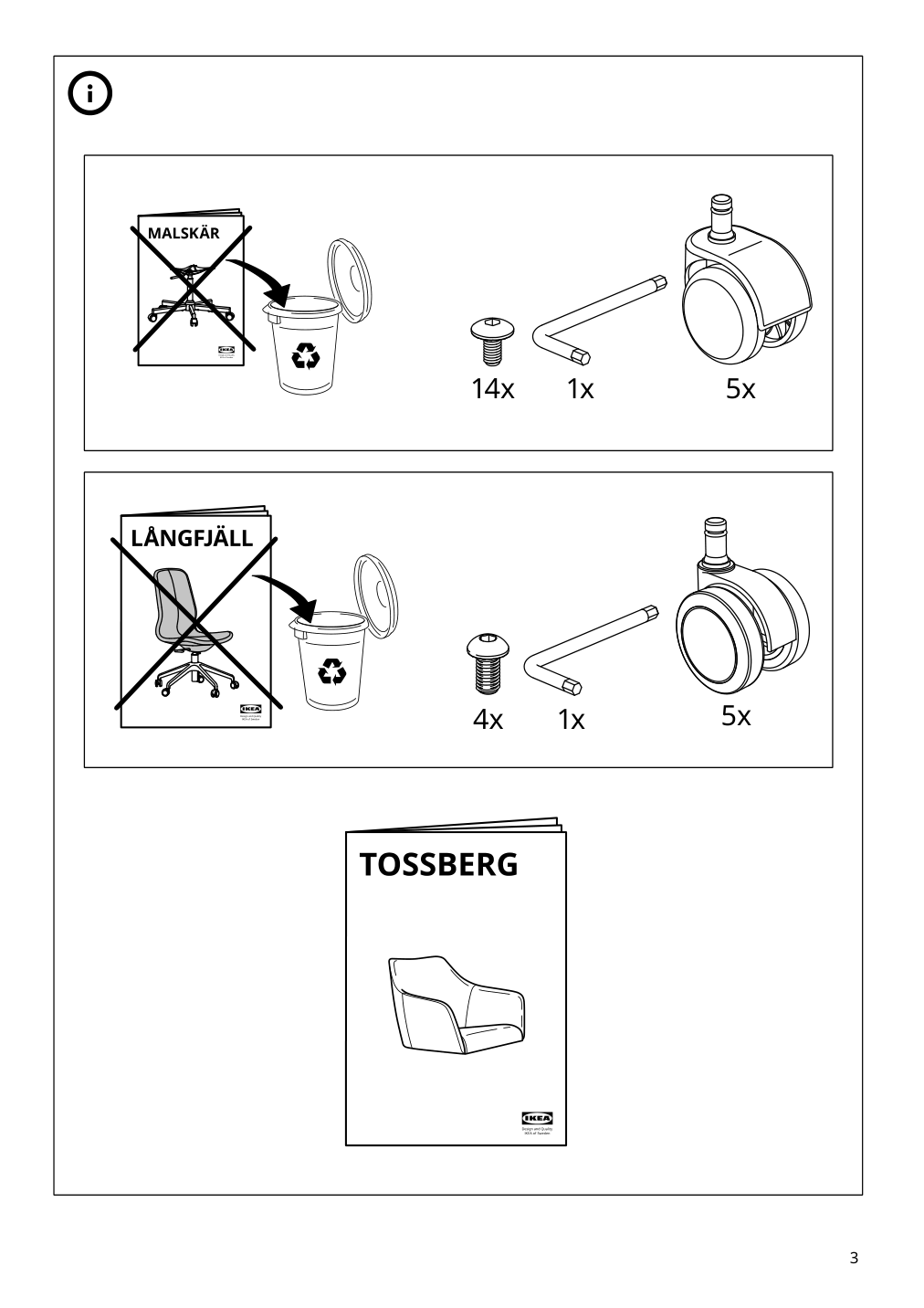 Assembly instructions for IKEA Tossberg seat shell gunnared beige | Page 3 - IKEA TOSSBERG / MALSKÄR swivel chair 095.082.21