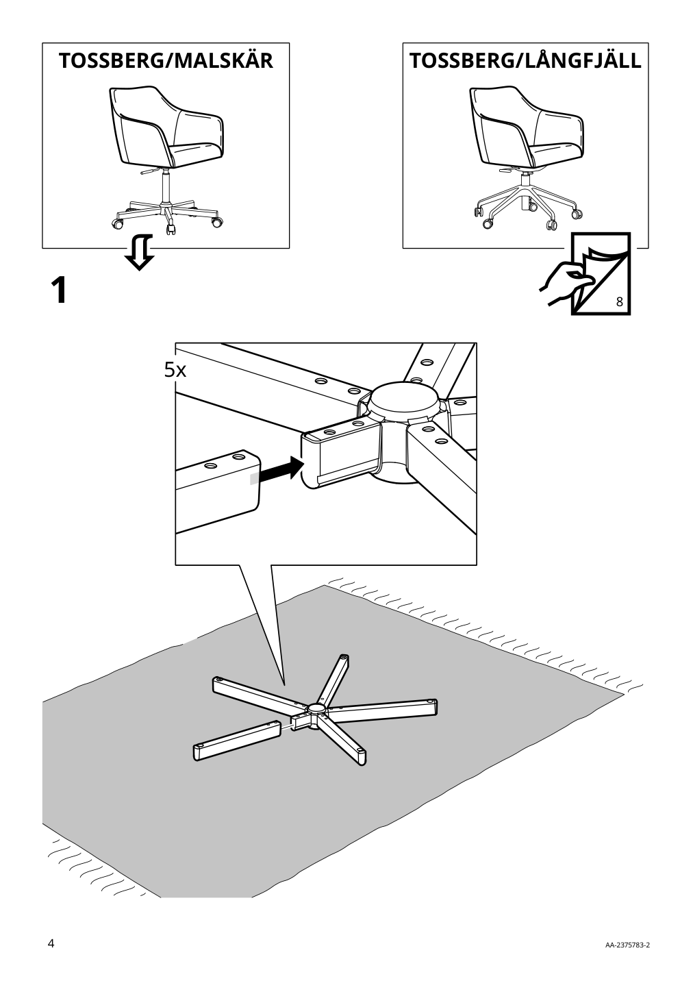 Assembly instructions for IKEA Tossberg seat shell gunnared beige | Page 4 - IKEA TOSSBERG / MALSKÄR swivel chair 095.082.21