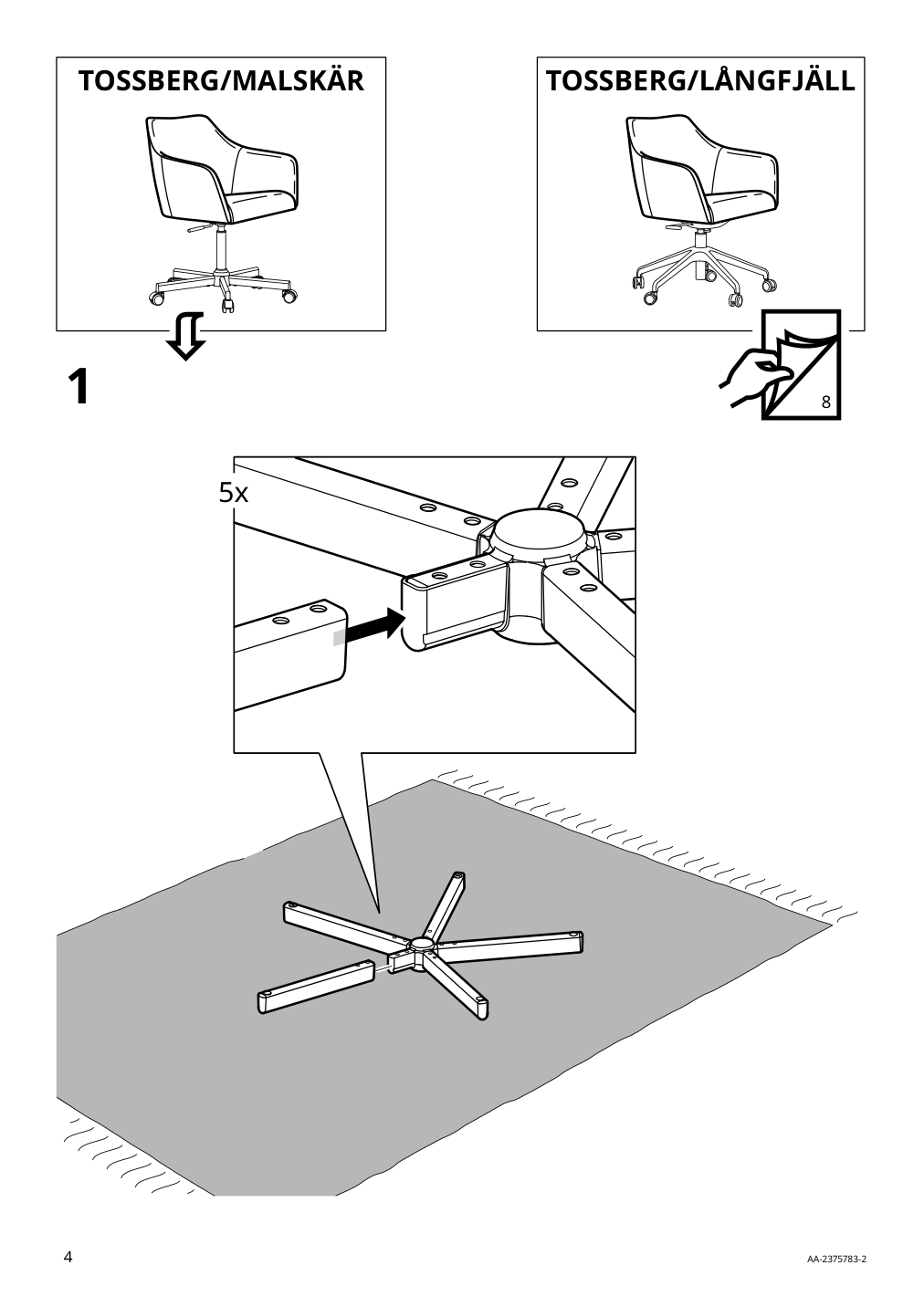 Assembly instructions for IKEA Tossberg seat shell gunnared dark gray | Page 4 - IKEA TROTTEN / TOSSBERG conference table and chairs 795.526.54