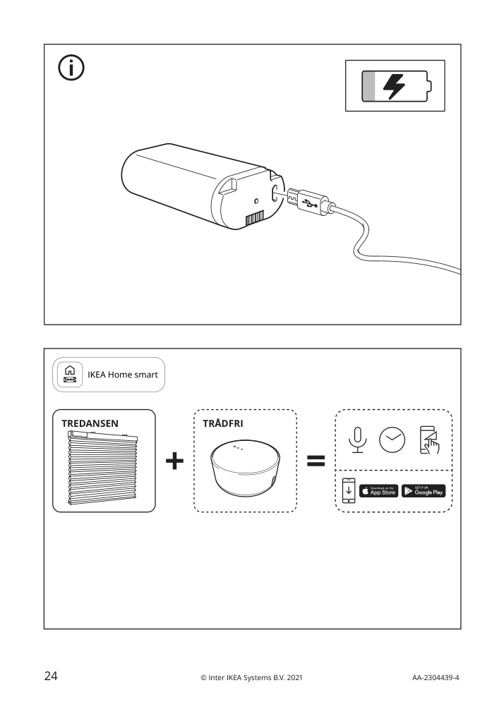 Assembly instructions for IKEA Tredansen black out cellular blind smart wireless battery operated white | Page 24 - IKEA TREDANSEN black-out cellular blind 805.124.31