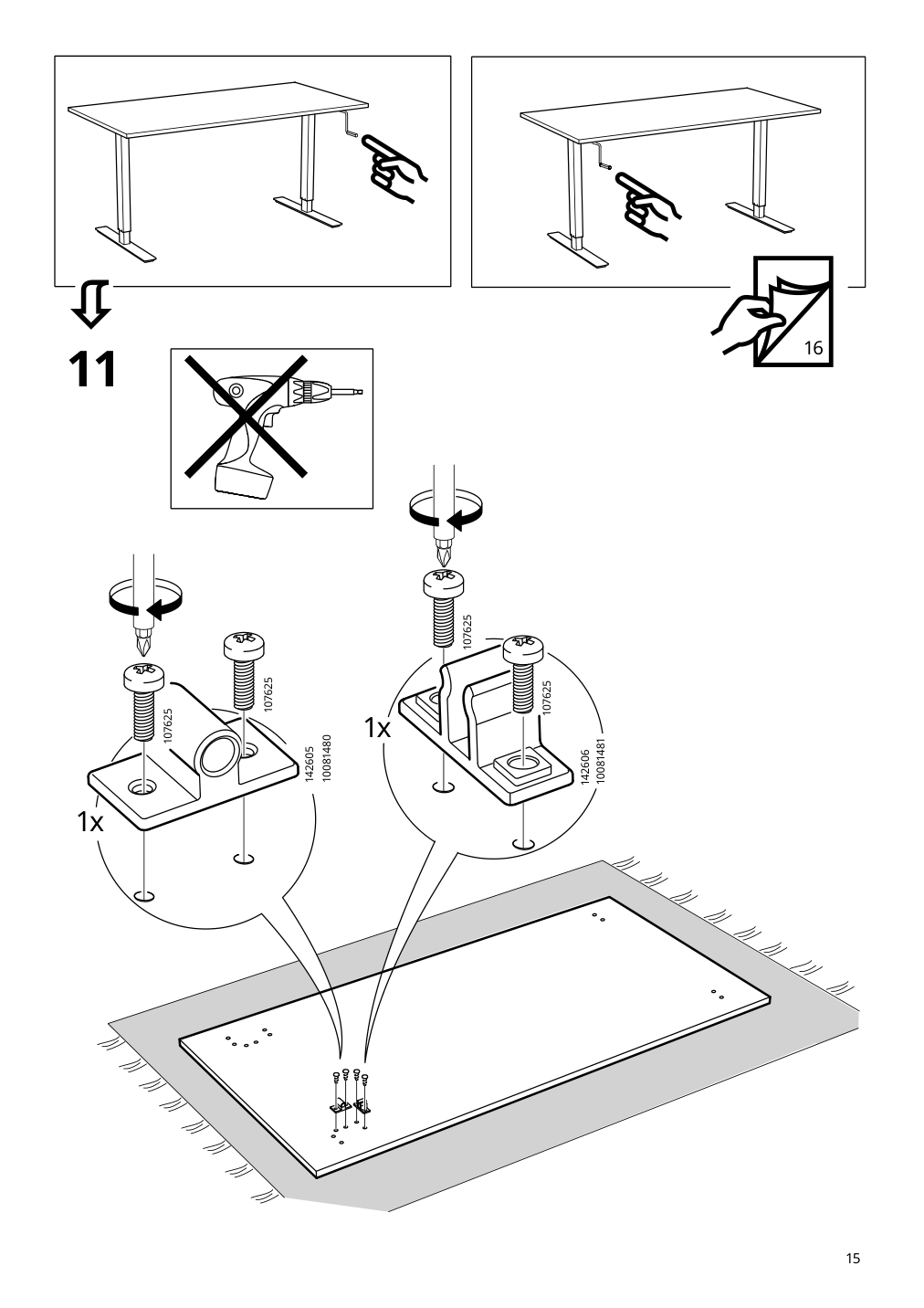 Assembly instructions for IKEA Trotten underframe sit stand f table top white | Page 15 - IKEA TROTTEN/LÅNGFJÄLL / BESTÅ/LAPPVIKEN desk and storage combination 994.365.88