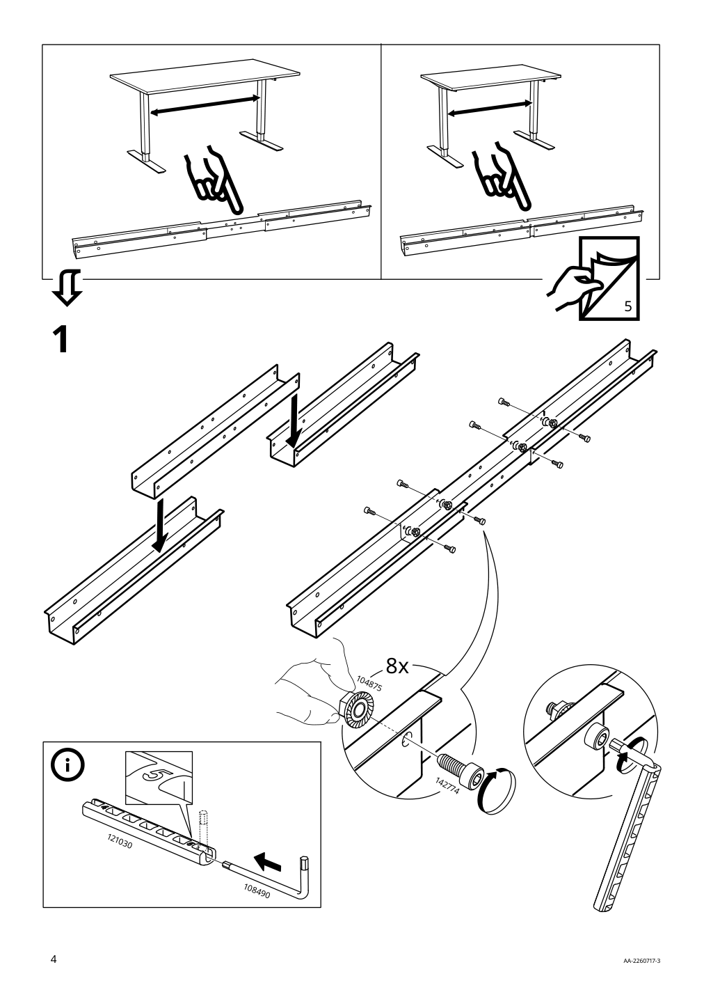 Assembly instructions for IKEA Trotten underframe sit stand f table top white | Page 4 - IKEA TROTTEN/LÅNGFJÄLL / BESTÅ/LAPPVIKEN desk and storage combination 994.365.88