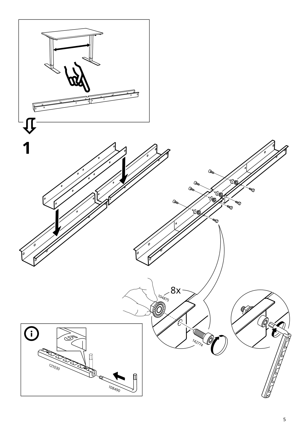 Assembly instructions for IKEA Trotten underframe sit stand f table top white | Page 5 - IKEA TROTTEN/LÅNGFJÄLL / BESTÅ/LAPPVIKEN desk and storage combination 994.365.88