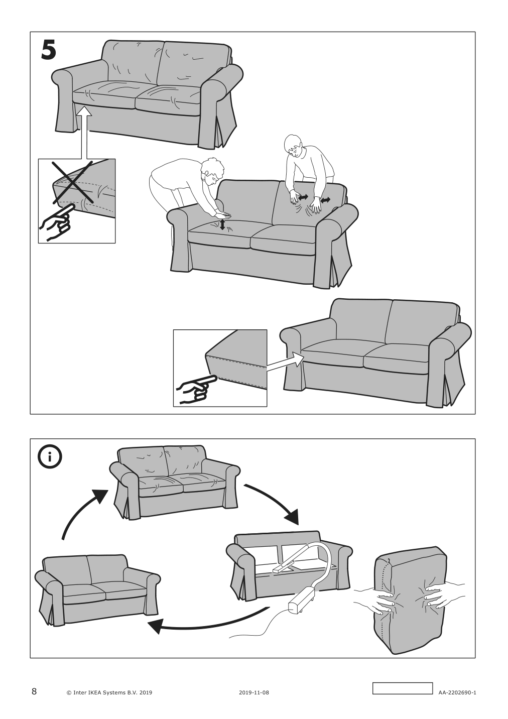 Assembly instructions for IKEA Uppland cover for armchair blekinge white | Page 8 - IKEA UPPLAND cover for armchair 404.876.31