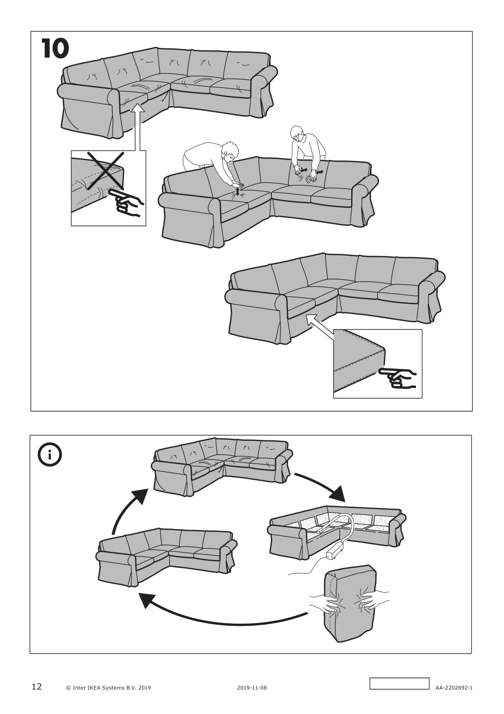 Assembly instructions for IKEA Uppland cover for sectional 4 seat blekinge white | Page 12 - IKEA UPPLAND sectional, 4-seat corner 493.841.10