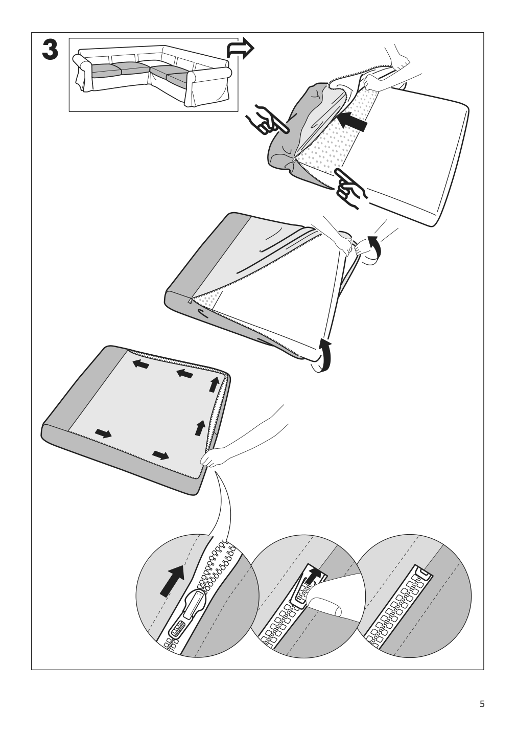 Assembly instructions for IKEA Uppland cover for sectional 4 seat blekinge white | Page 5 - IKEA UPPLAND sectional, 4-seat corner 493.841.10