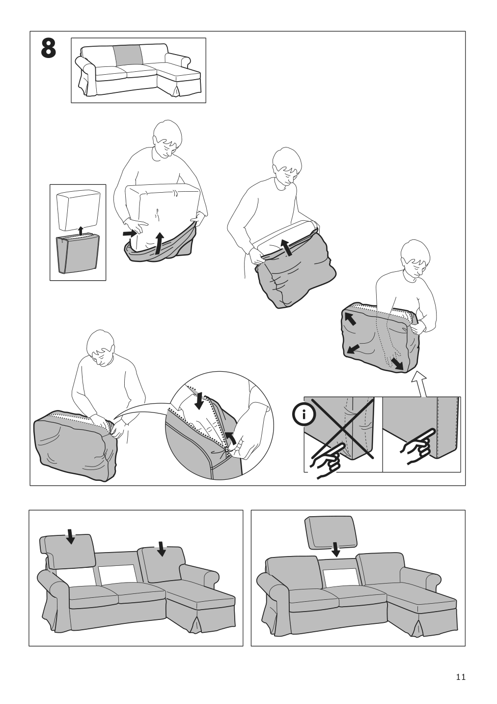 Assembly instructions for IKEA Uppland cover f 3 seat sofa w chaise lounge hakebo dark gray | Page 11 - IKEA UPPLAND cover f 3-seat sofa w chaise lounge 605.300.49