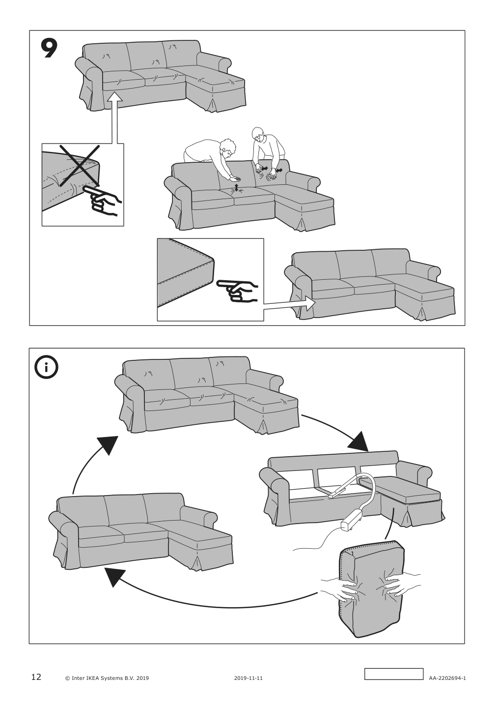 Assembly instructions for IKEA Uppland cover f 3 seat sofa w chaise lounge hakebo dark gray | Page 12 - IKEA UPPLAND cover f 3-seat sofa w chaise lounge 605.300.49