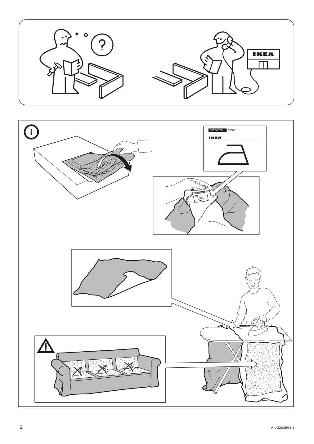 Assembly instructions for IKEA Uppland cover f 3 seat sofa w chaise lounge hakebo dark gray | Page 2 - IKEA UPPLAND cover f 3-seat sofa w chaise lounge 605.300.49