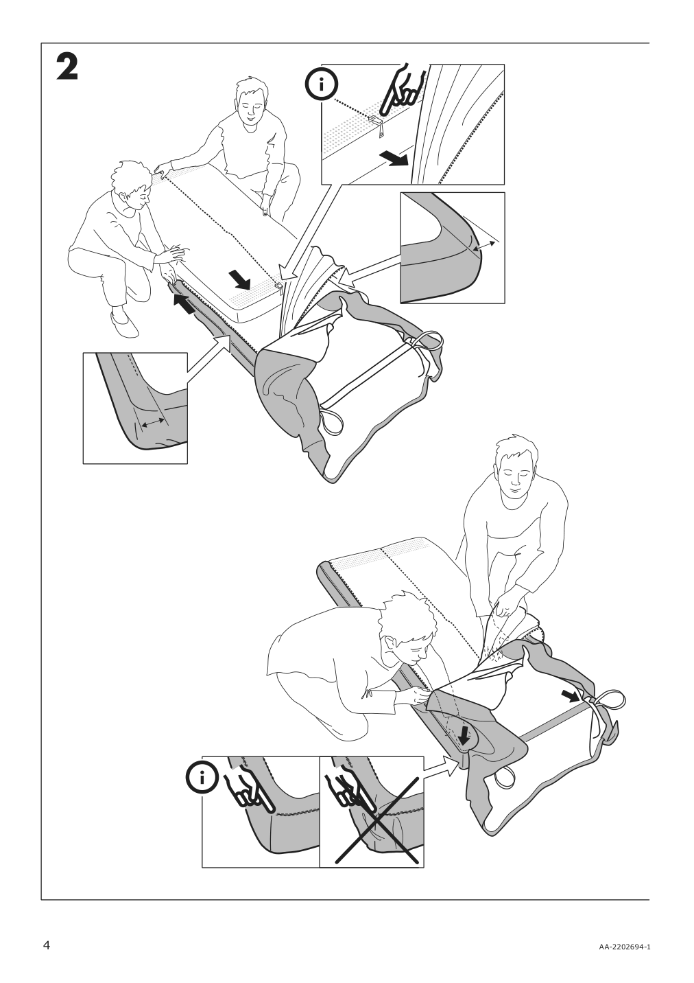 Assembly instructions for IKEA Uppland cover f 3 seat sofa w chaise lounge hakebo dark gray | Page 4 - IKEA UPPLAND cover f 3-seat sofa w chaise lounge 605.300.49