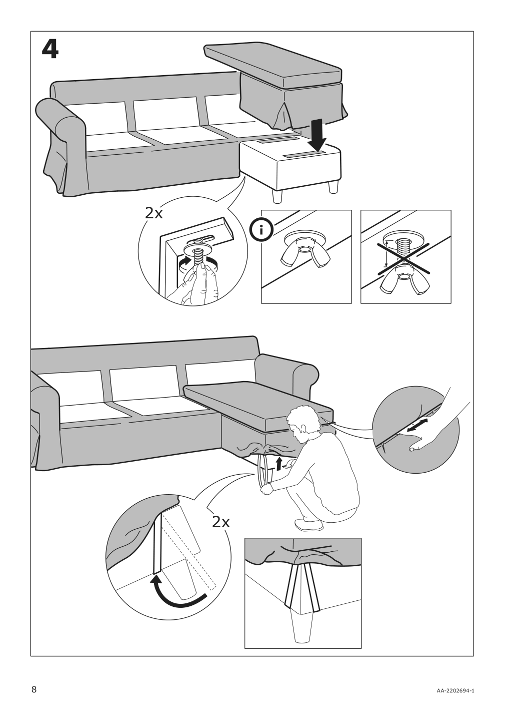 Assembly instructions for IKEA Uppland cover f 3 seat sofa w chaise lounge hakebo dark gray | Page 8 - IKEA UPPLAND cover f 3-seat sofa w chaise lounge 605.300.49