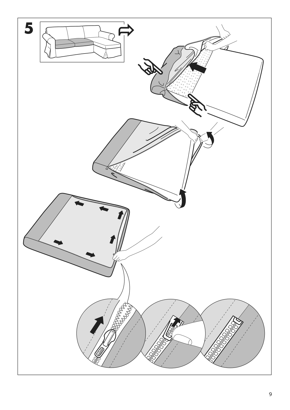 Assembly instructions for IKEA Uppland cover for sofa with chaise hallarp gray | Page 9 - IKEA UPPLAND cover for sofa 304.727.86