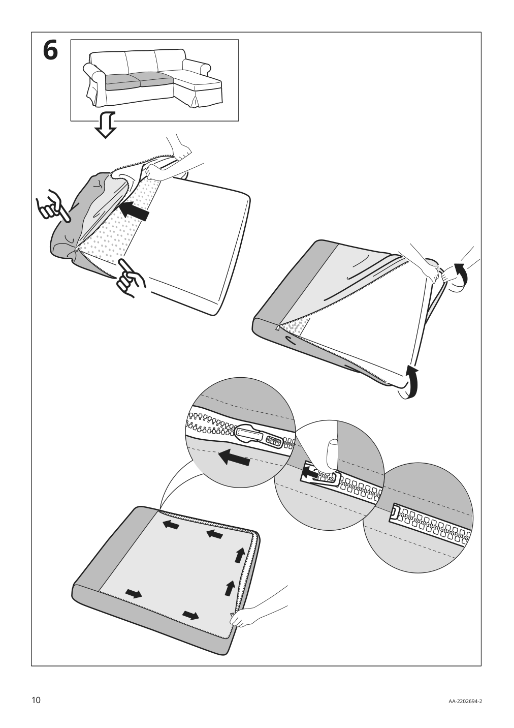 Assembly instructions for IKEA Uppland cover for sofa with chaise totebo light beige | Page 10 - IKEA UPPLAND cover for sofa 404.854.01