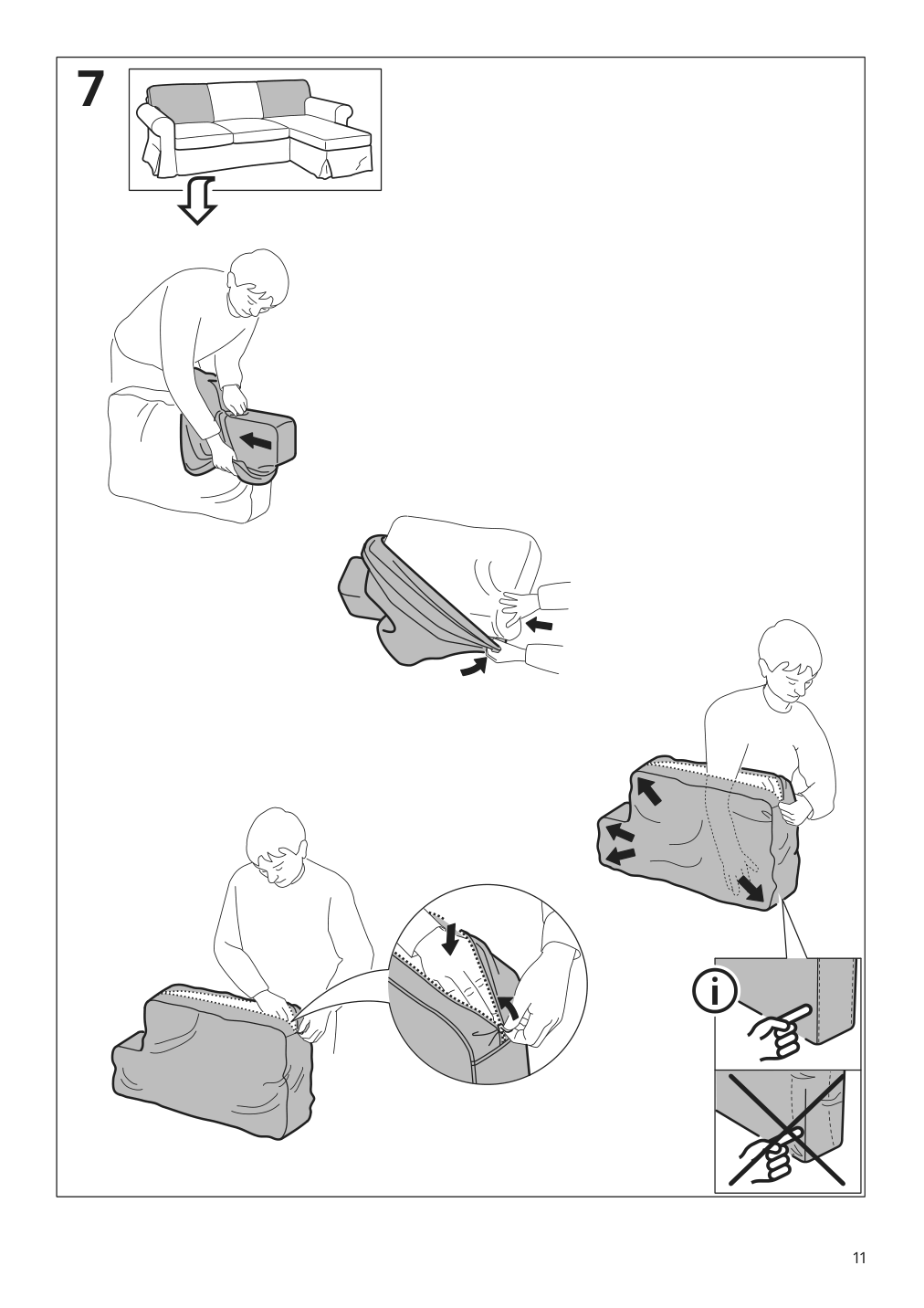 Assembly instructions for IKEA Uppland cover for sofa with chaise totebo light beige | Page 11 - IKEA UPPLAND cover for sofa 404.854.01