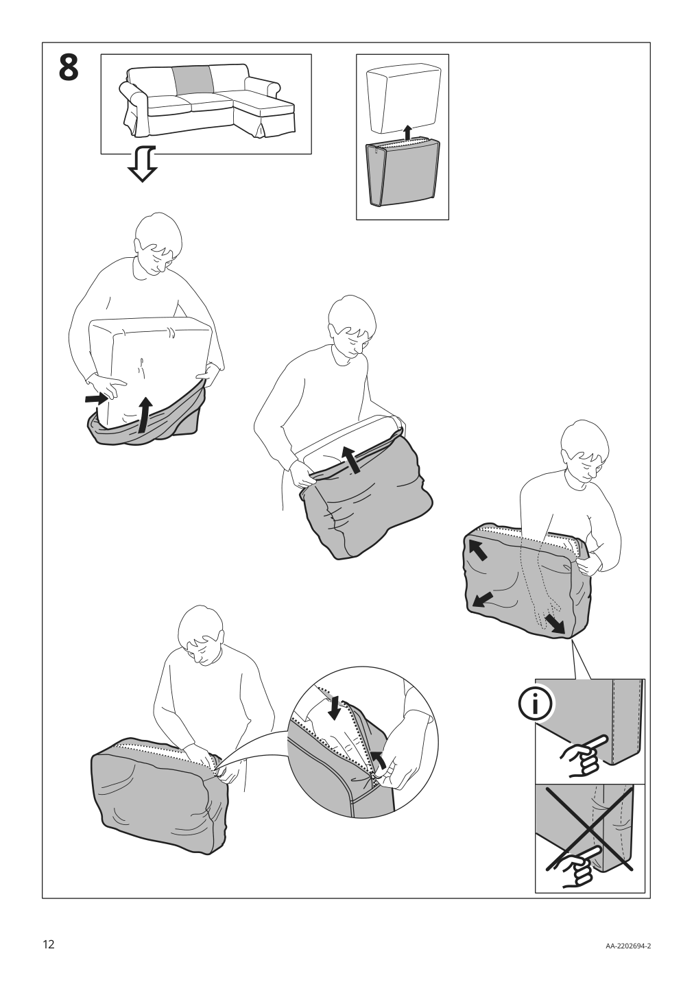 Assembly instructions for IKEA Uppland cover for sofa with chaise totebo light beige | Page 12 - IKEA UPPLAND cover for sofa 404.854.01