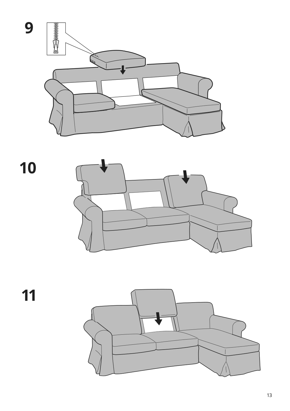 Assembly instructions for IKEA Uppland cover for sofa with chaise totebo light beige | Page 13 - IKEA UPPLAND sofa with chaise 893.376.83