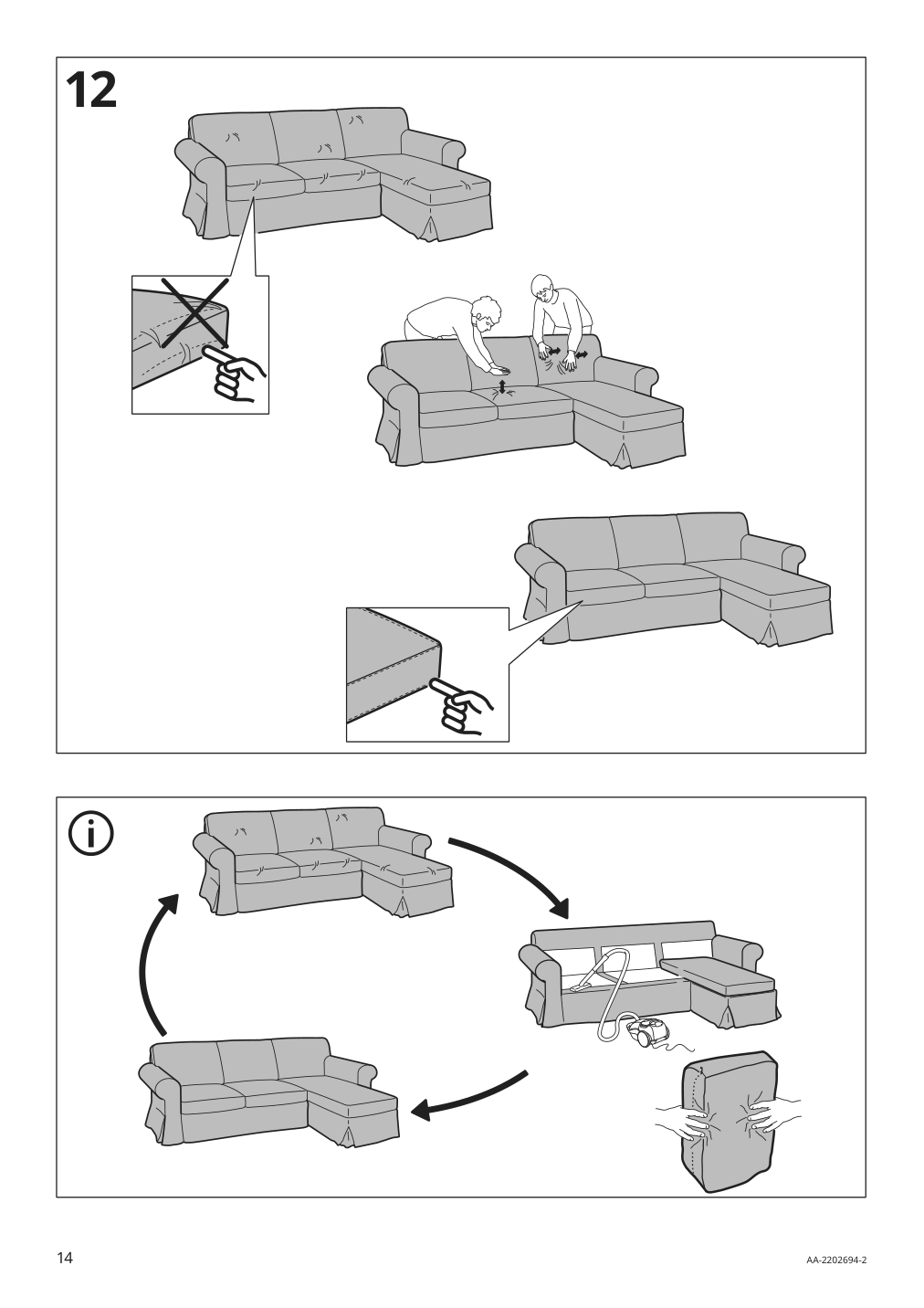 Assembly instructions for IKEA Uppland cover for sofa with chaise totebo light beige | Page 14 - IKEA UPPLAND sofa with chaise 893.376.83