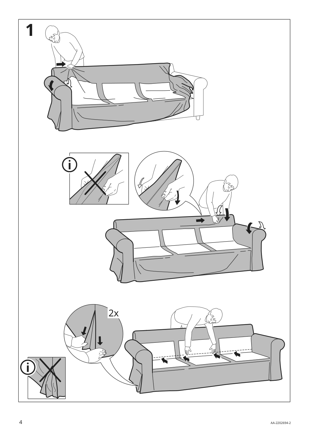 Assembly instructions for IKEA Uppland cover for sofa with chaise totebo light beige | Page 4 - IKEA UPPLAND cover for sofa 404.854.01