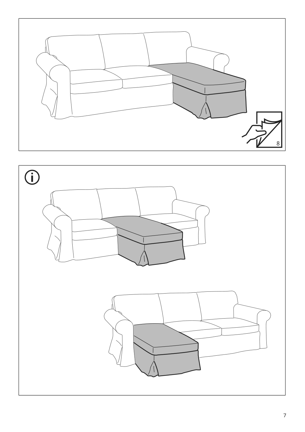 Assembly instructions for IKEA Uppland cover for sofa with chaise totebo light beige | Page 7 - IKEA UPPLAND cover for sofa 404.854.01