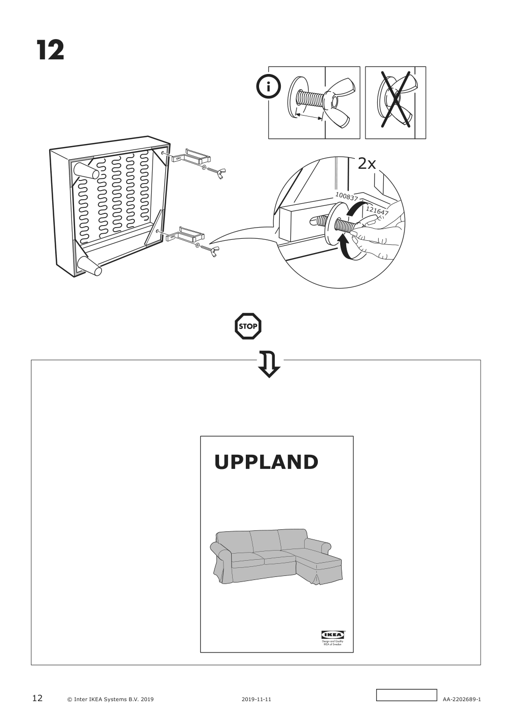 Assembly instructions for IKEA Uppland frame 3 seat sofa w chaise | Page 12 - IKEA UPPLAND sofa with chaise 793.841.18