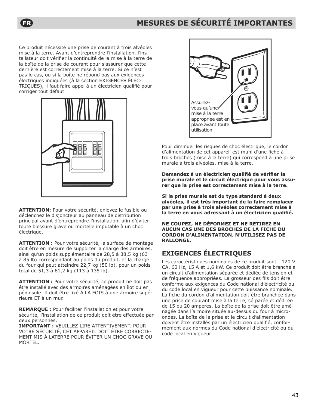 Assembly instructions for IKEA Uppseende over the range convection microwave stainless steel | Page 43 - IKEA UPPSEENDE over-the-range convection microwave 204.621.65