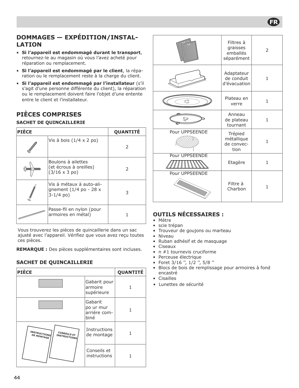 Assembly instructions for IKEA Uppseende over the range convection microwave stainless steel | Page 44 - IKEA UPPSEENDE over-the-range convection microwave 204.621.65