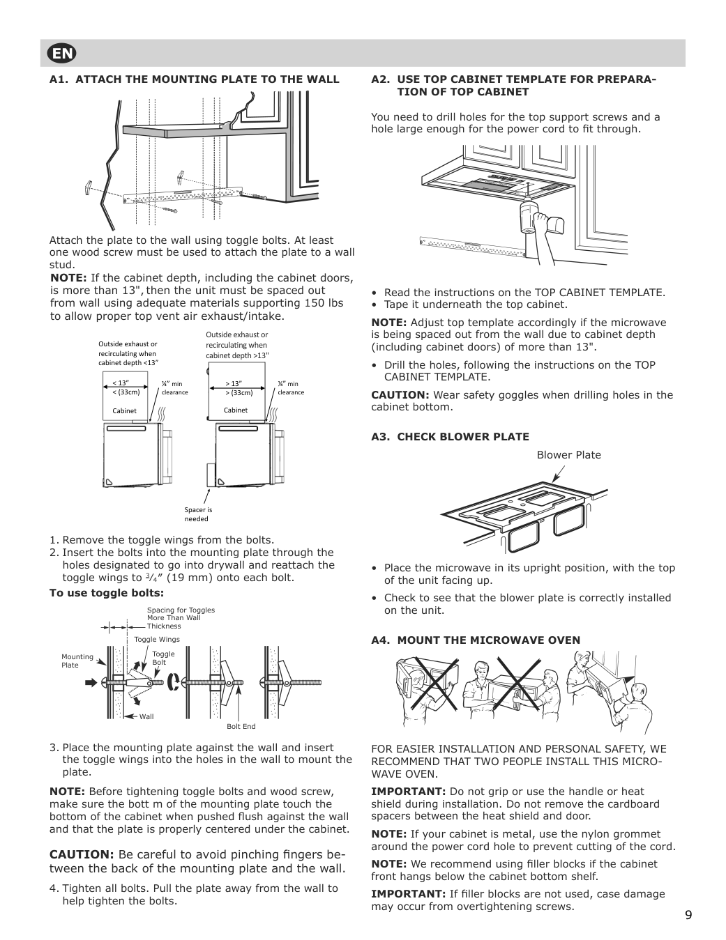 Assembly instructions for IKEA Uppseende over the range convection microwave stainless steel | Page 9 - IKEA UPPSEENDE over-the-range convection microwave 204.621.65