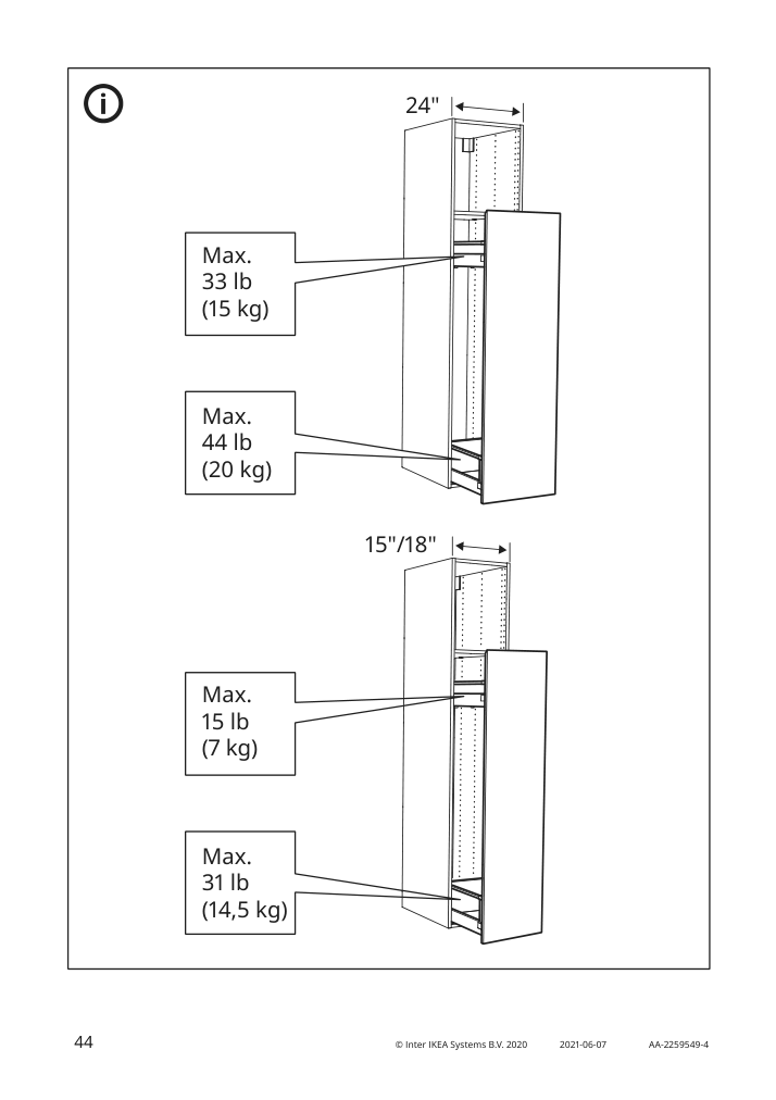 Assembly instructions for IKEA Utrusta assembly kit for pull out function | Page 44 - IKEA SEKTION / MAXIMERA hc w p-o func 4drw/1dr/2shlv 594.595.34