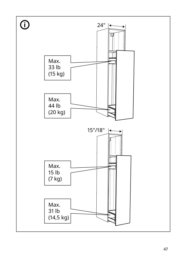 Assembly instructions for IKEA Utrusta assembly kit for pull out function | Page 47 - IKEA SEKTION / MAXIMERA hc w p-o func 4drw/1dr/2shlv 394.606.04