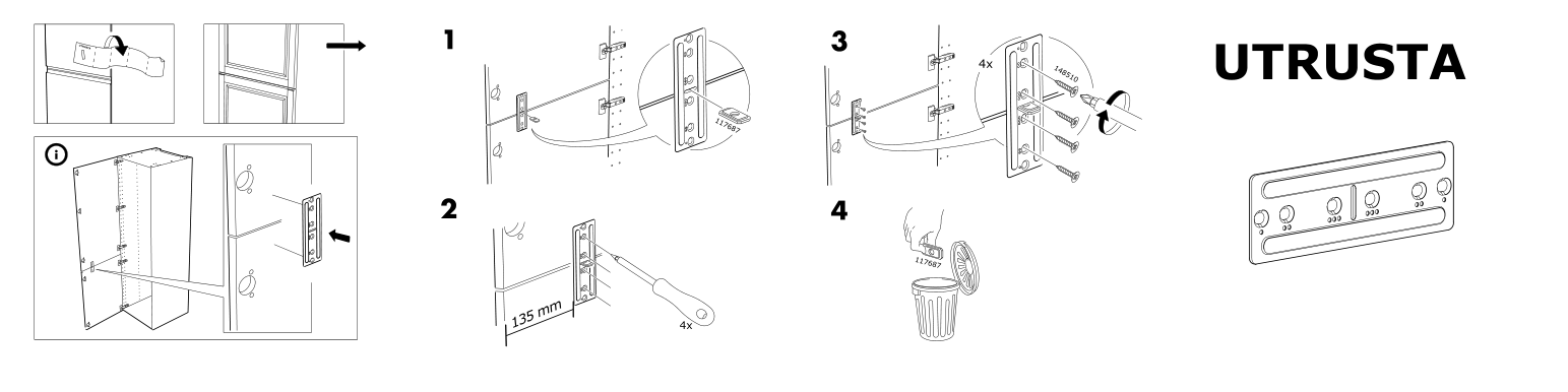 Assembly instructions for IKEA Utrusta connection hardware for doors | Page 1 - IKEA SEKTION high cabinet for fridge/freezer 294.182.29