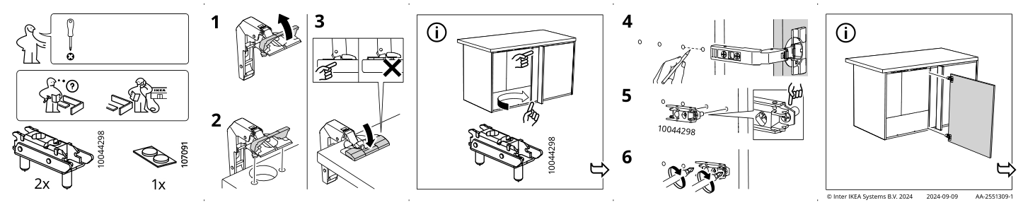 Assembly instructions for IKEA Utrusta hinge for kitchen corner cabinet with built in damper | Page 1 - IKEA SEKTION corner base cab w drawer and shelf 995.835.03
