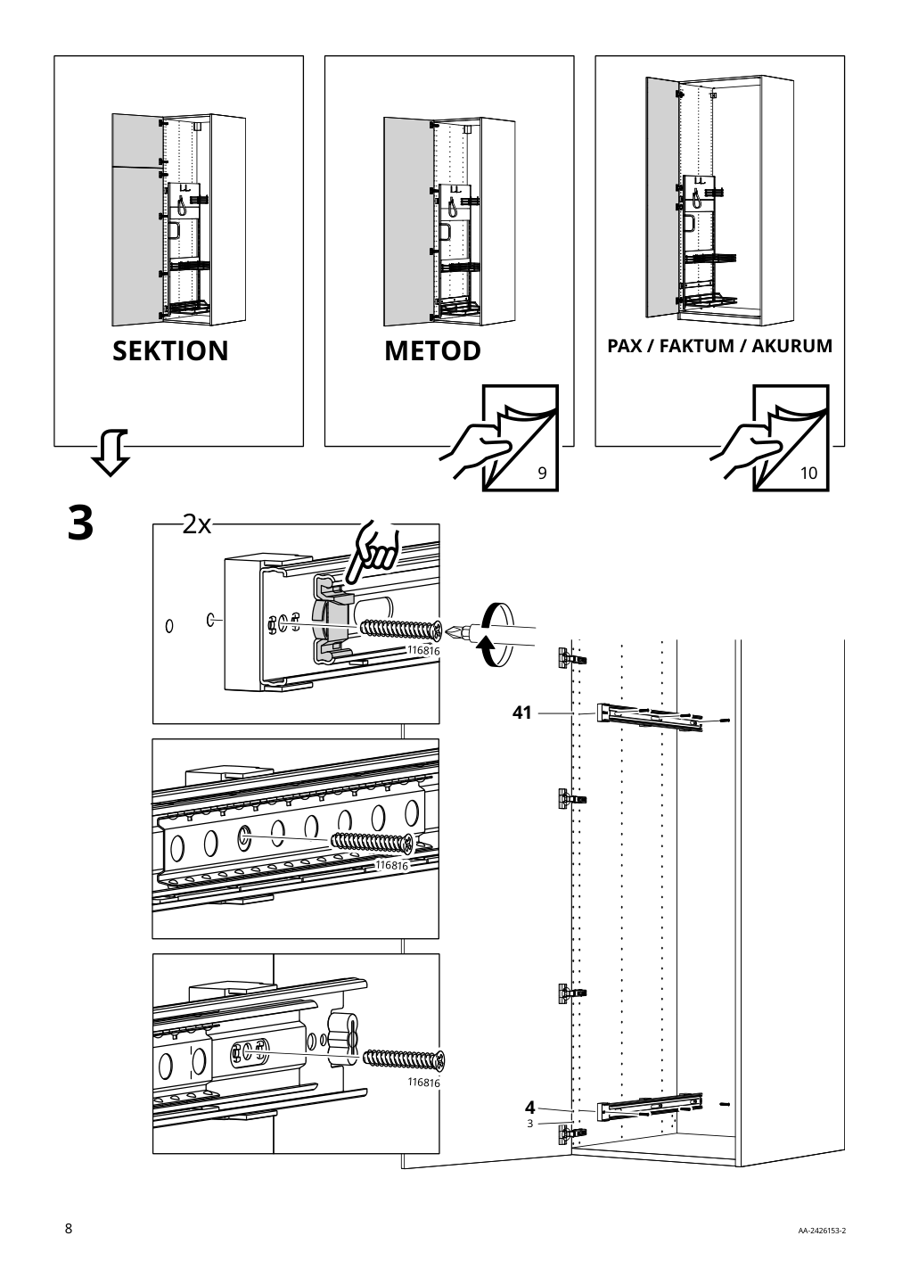 Assembly instructions for IKEA Utrusta pull out rack for cleaning supplies | Page 8 - IKEA SEKTION high cabinet/pull-out int fittings 095.734.95