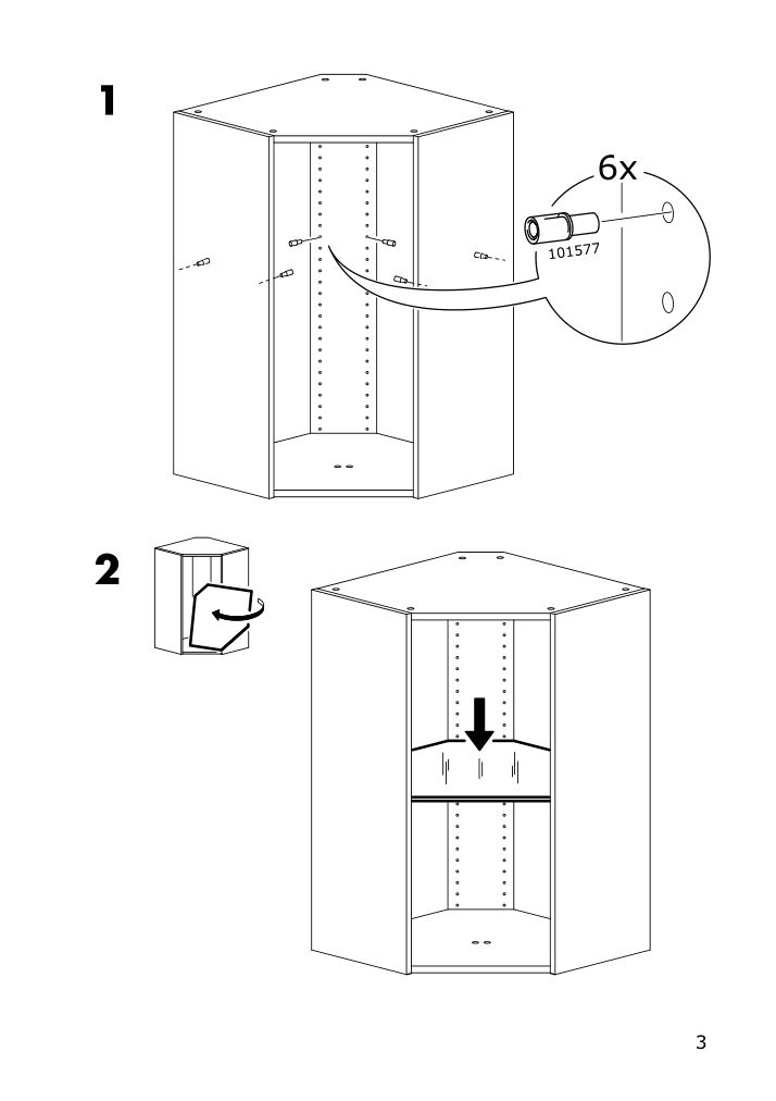 Assembly instructions for IKEA Utrusta shelf for corner wall cabinet glass | Page 3 - IKEA SEKTION corner wall cab w shelves/glass dr 794.075.01