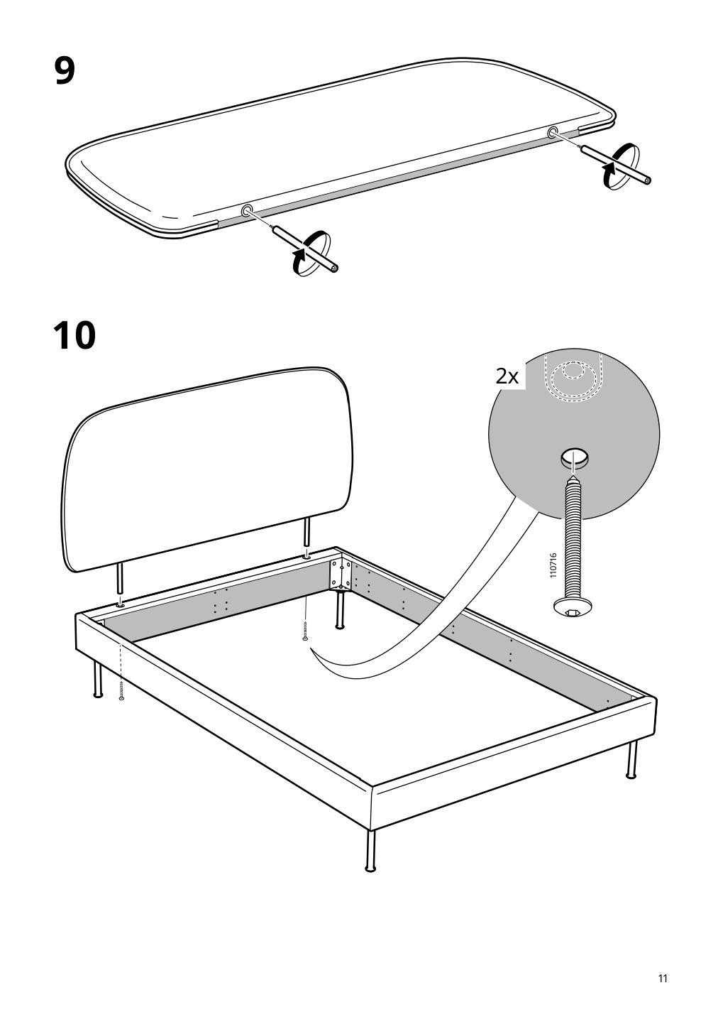 Assembly instructions for IKEA Vadheim upholstered bed frame gunnared light green | Page 11 - IKEA VADHEIM upholstered bed frame 104.656.59