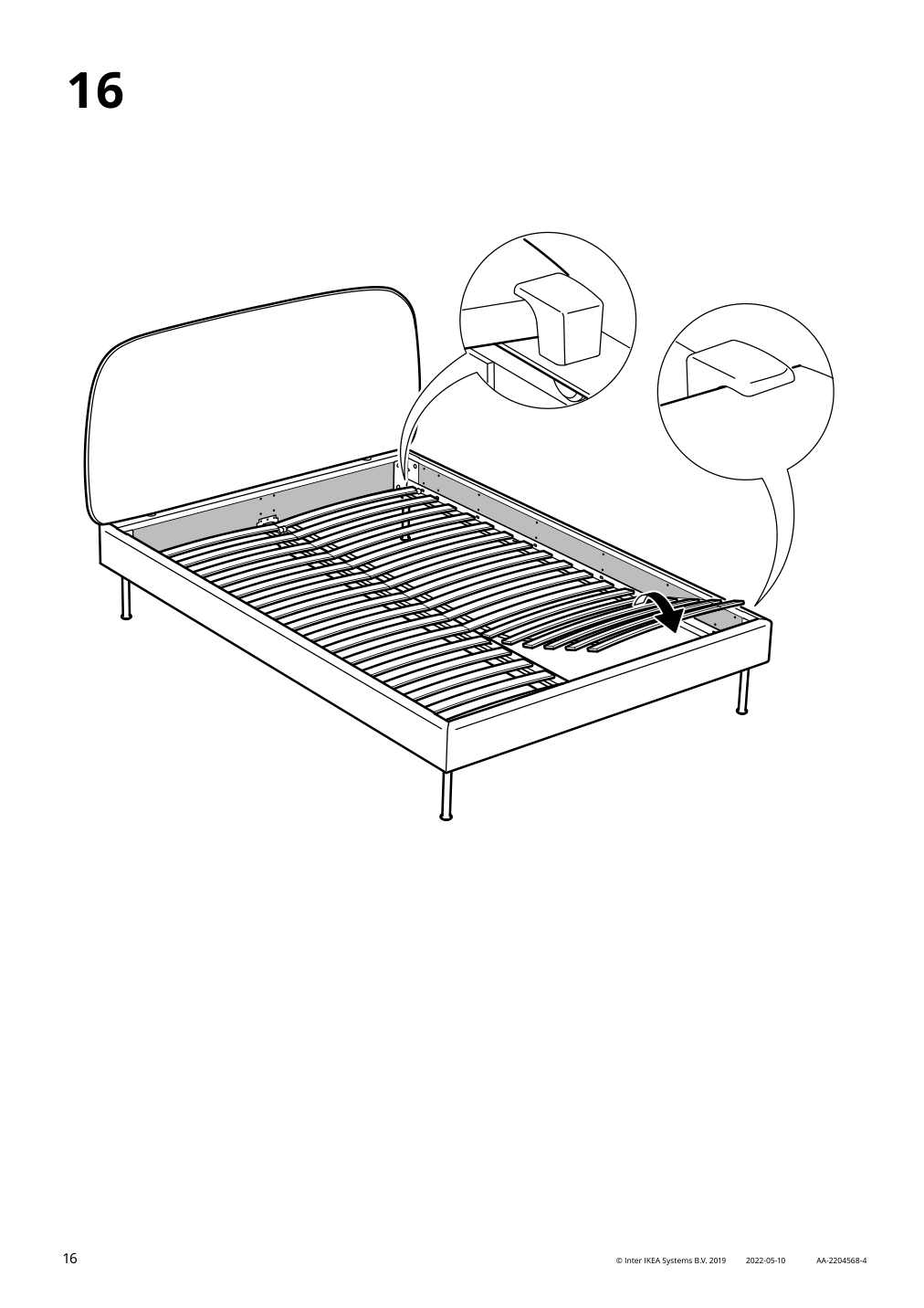 Assembly instructions for IKEA Vadheim upholstered bed frame gunnared light green | Page 16 - IKEA VADHEIM upholstered bed frame 104.656.59