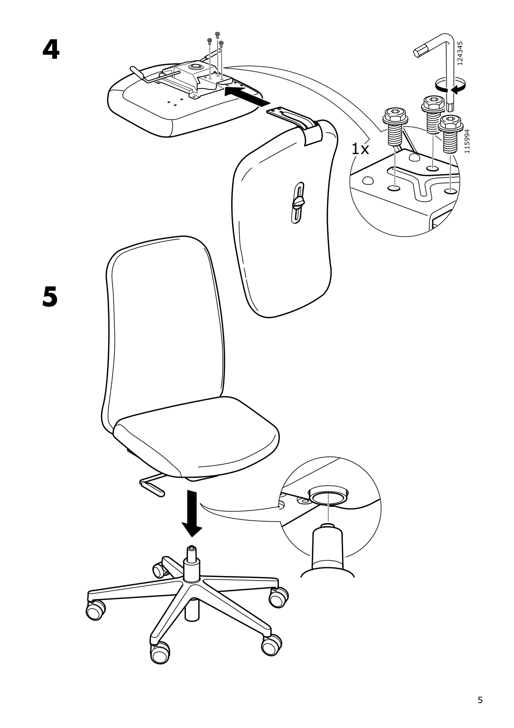 Assembly instructions for IKEA Vallfjaellet office chair gunnared gray | Page 5 - IKEA VALLFJÄLLET office chair with armrests 395.051.79