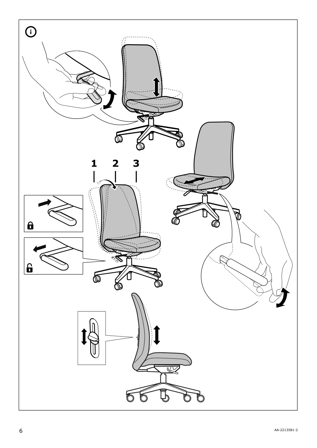 Assembly instructions for IKEA Vallfjaellet office chair gunnared gray | Page 6 - IKEA VALLFJÄLLET office chair with armrests 395.051.79