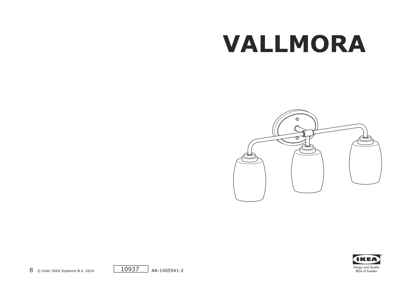 Assembly instructions for IKEA Vallmora wall lamp 3 spots nickel plated | Page 1 - IKEA VALLMORA wall lamp, 3-spots 903.586.84