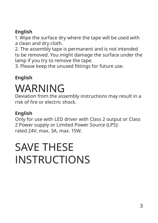 Assembly instructions for IKEA Vattensten led light strip multicolor | Page 3 - IKEA VATTENSTEN LED light strip 205.305.98