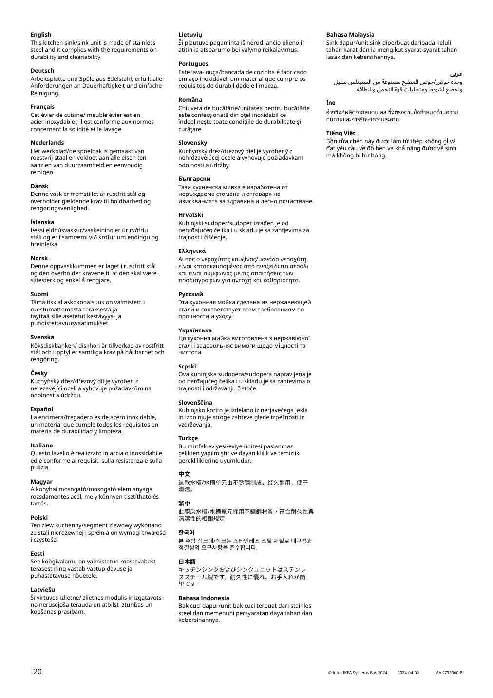 Assembly instructions for IKEA Vattudalen single bowl top mount sink stainless steel | Page 20 - IKEA ENHET kitchen 194.429.94