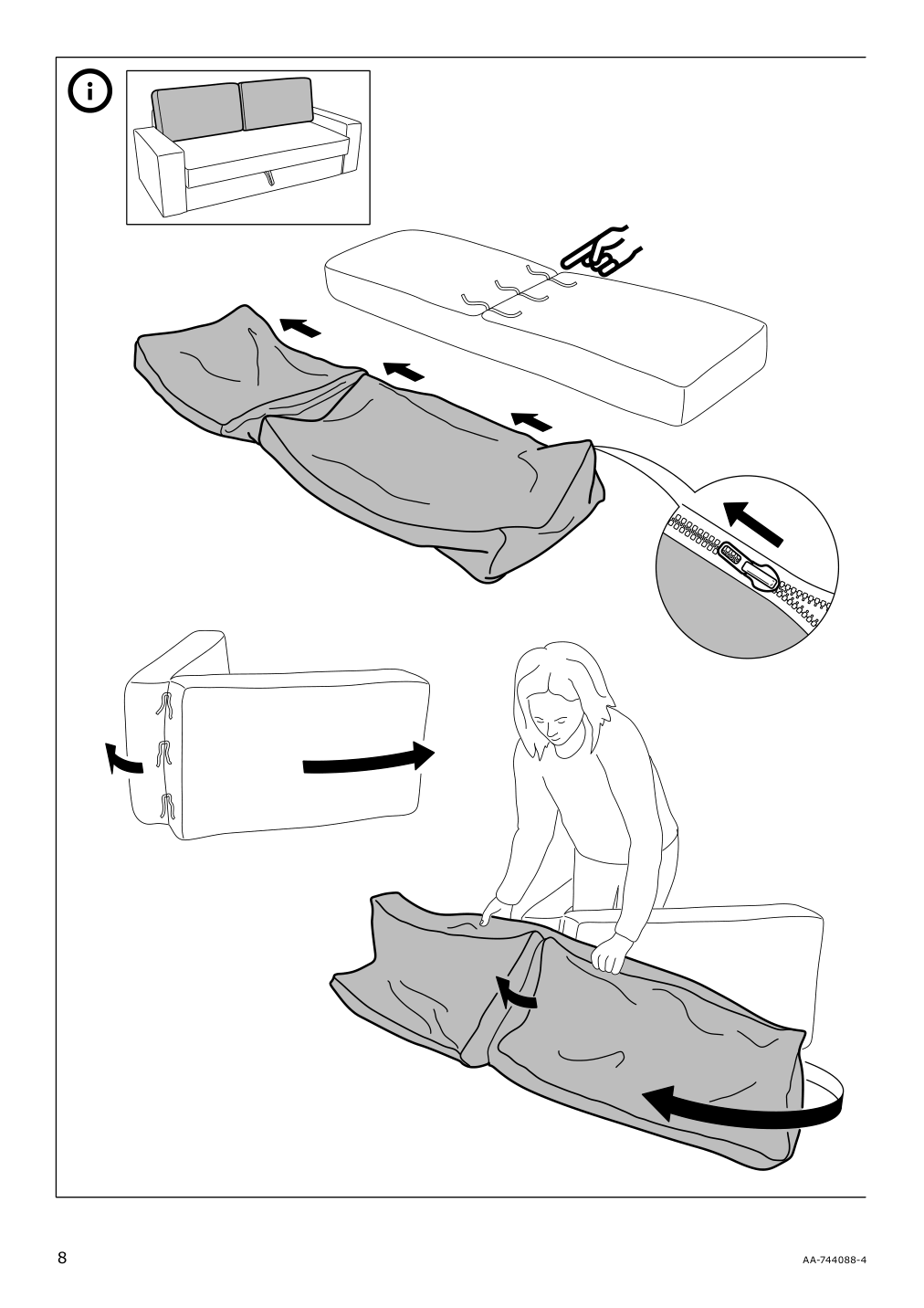 Assembly instructions for IKEA Vilasund cover for sleeper sofa | Page 8 - IKEA VILASUND cover for sleeper sofa 502.430.44