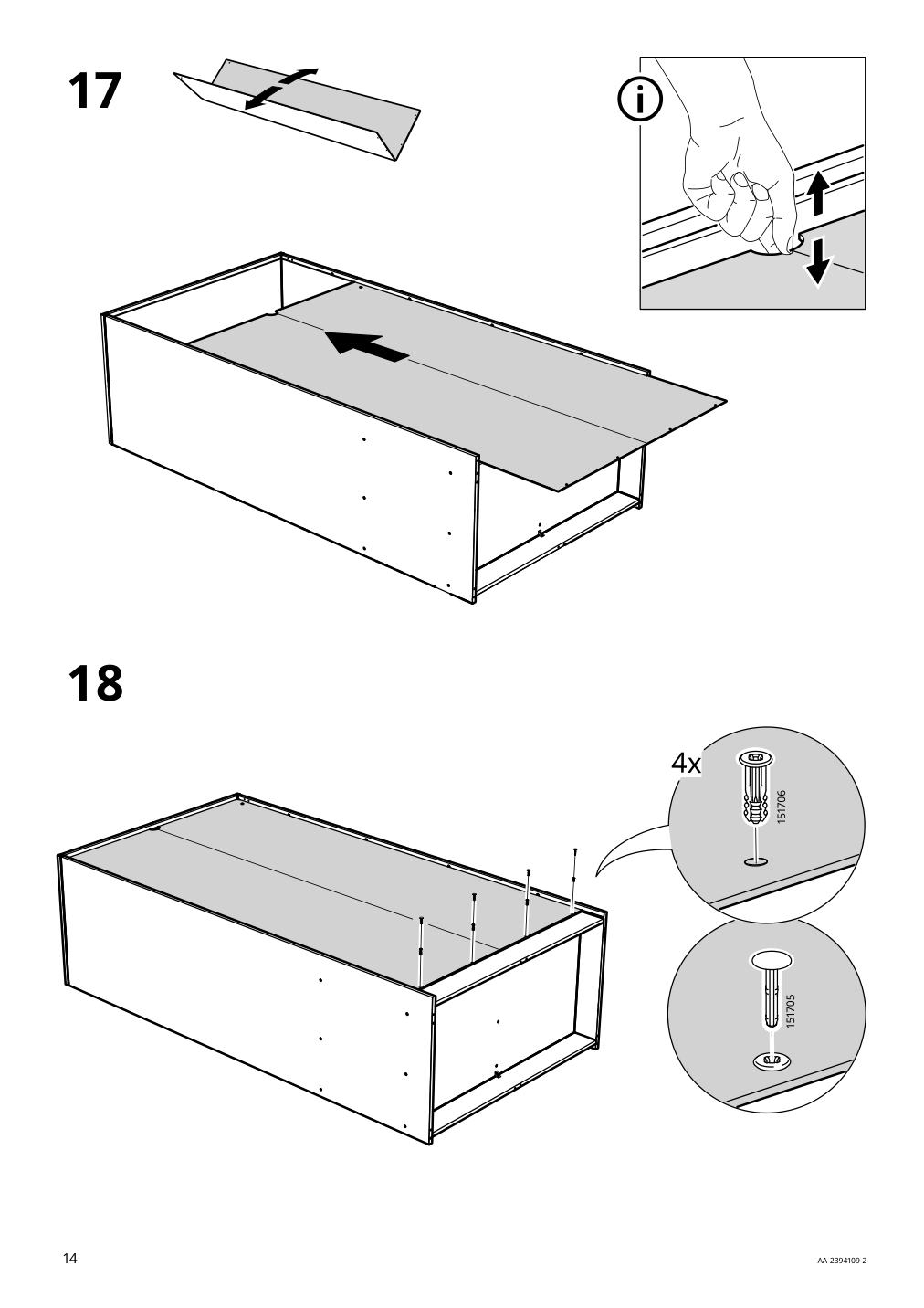 Assembly instructions for IKEA Vilhatten wardrobe with 2 doors and 2 drawers oak effect | Page 14 - IKEA VILHATTEN wardrobe with 2 doors and 2 drawers 705.306.09